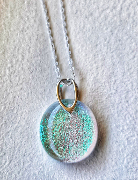 Dichroic Fused Glass Pendant On 925 Sterling Silver