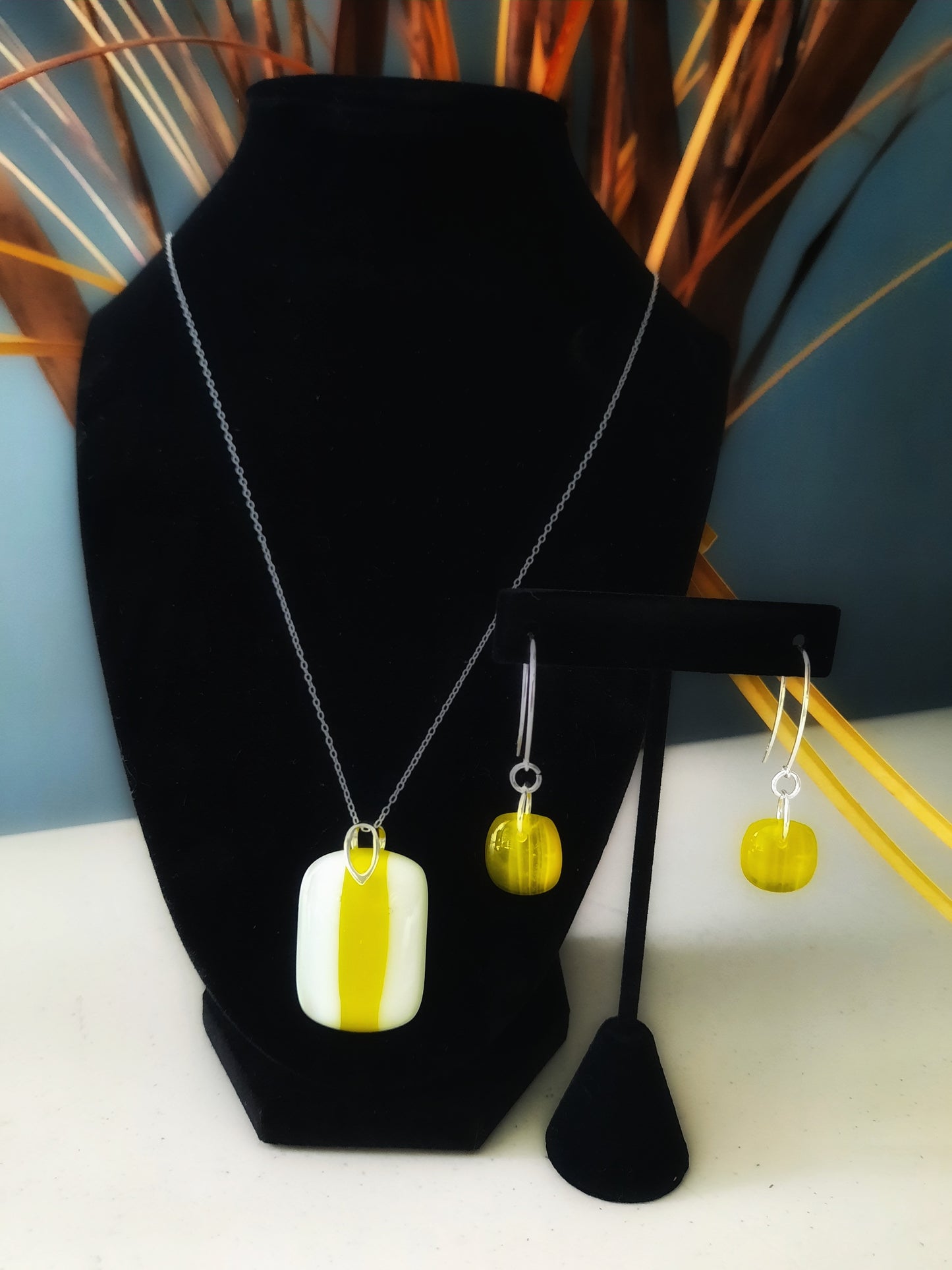 Fused Glass Pendant  and Earring Set on .925 Sterling Silver