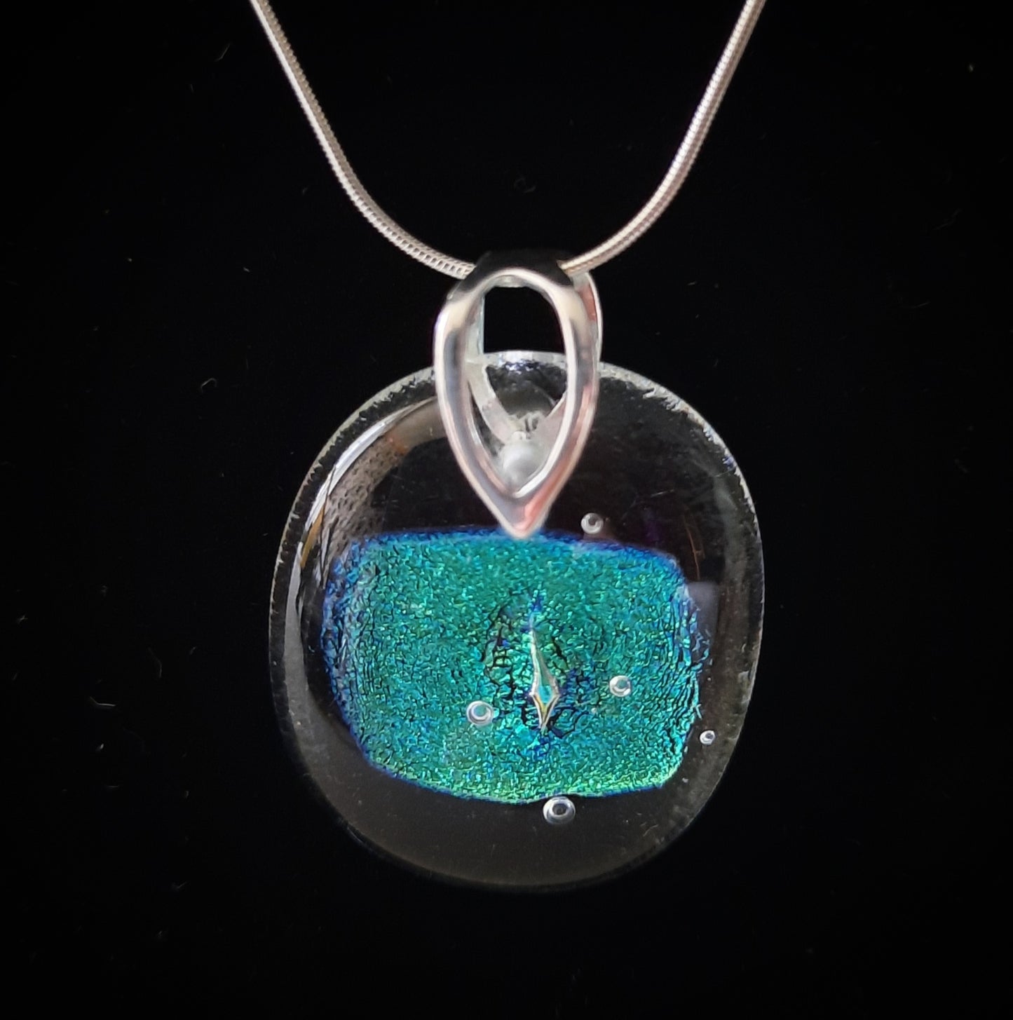 Fused Dichroic Glass Pendant on .925 Sterling Silver