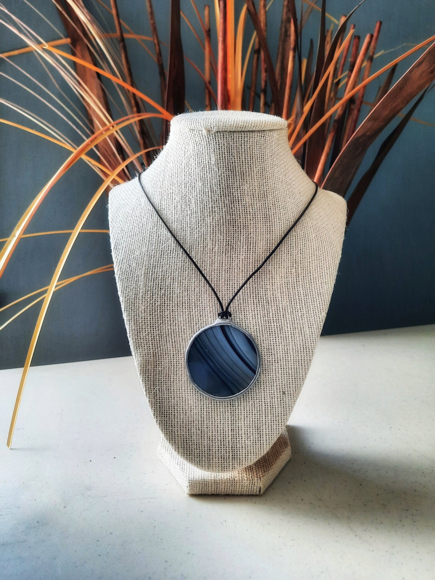 Glass Sphere Necklace on leather