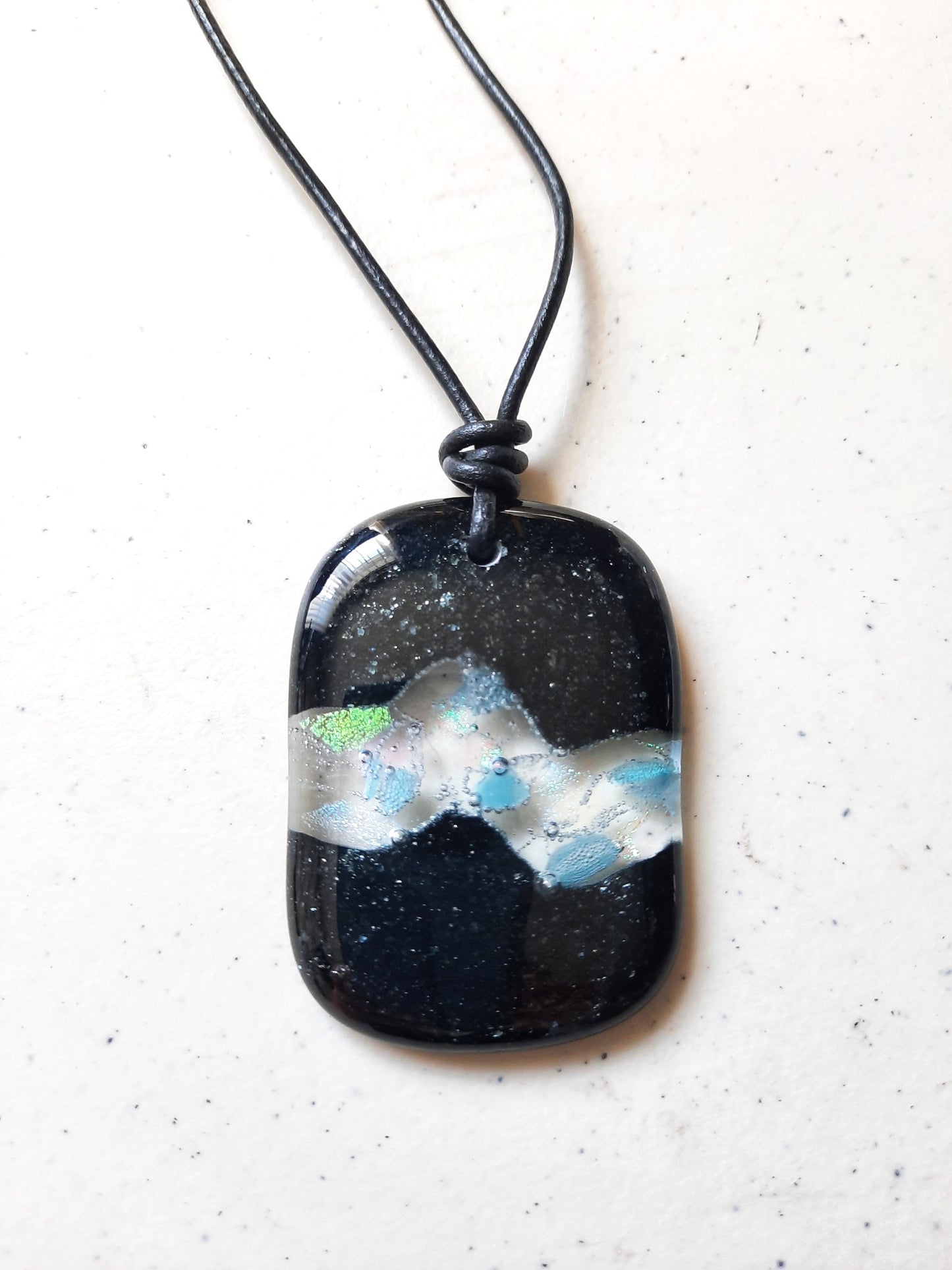 Fused Glass Pendant With Dichroic on Leather