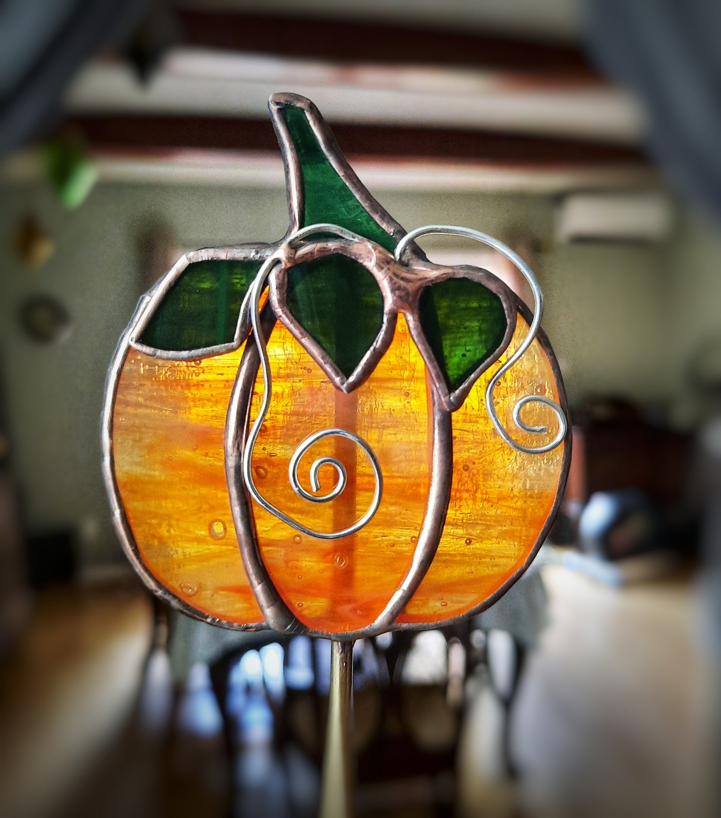 Stained Glass Pumpkin Plant Stake