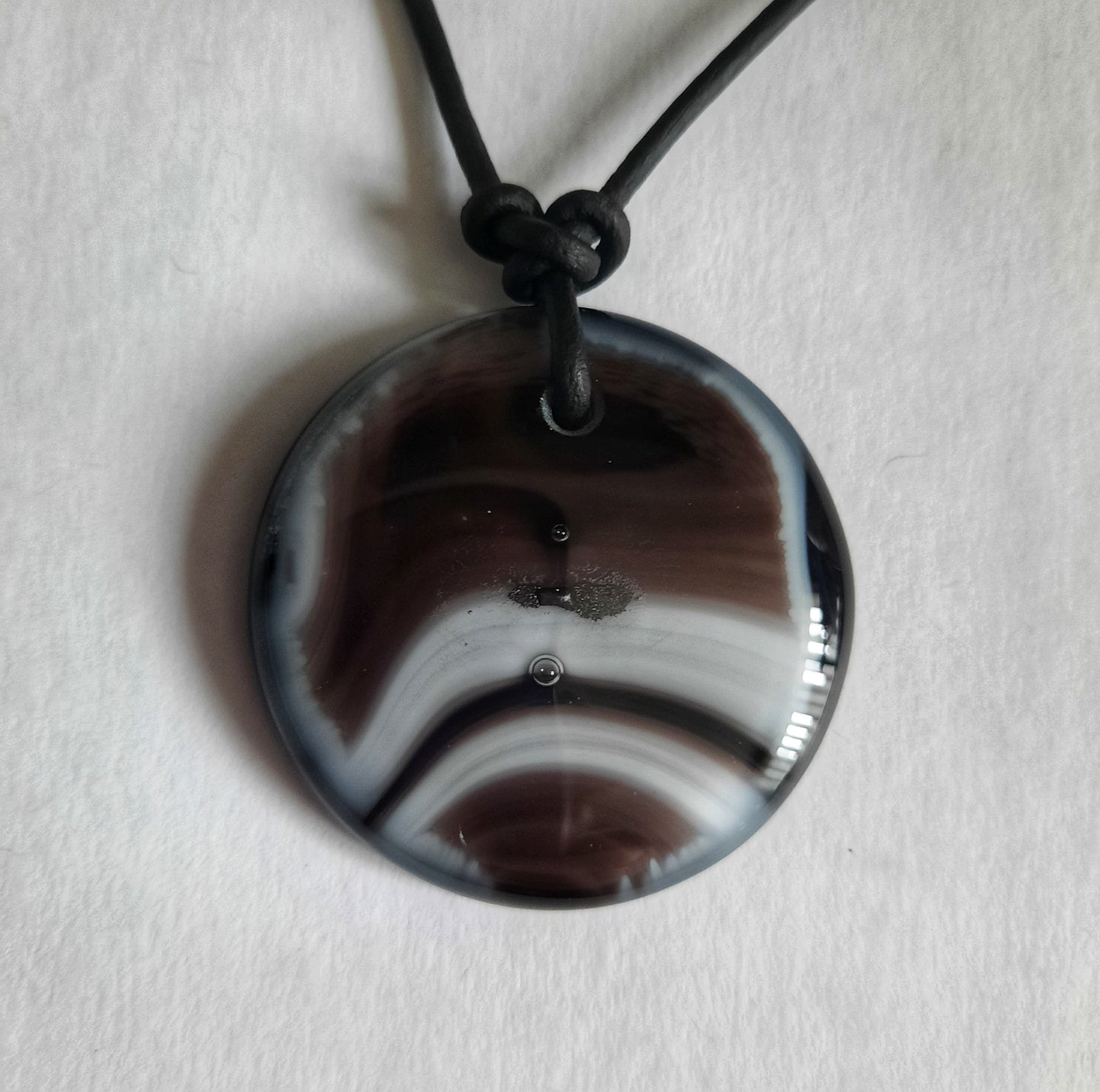 Fused Glass Pendant On Leather- Black and White